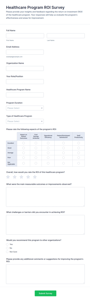 Healthcare Program ROI Survey Form Template
