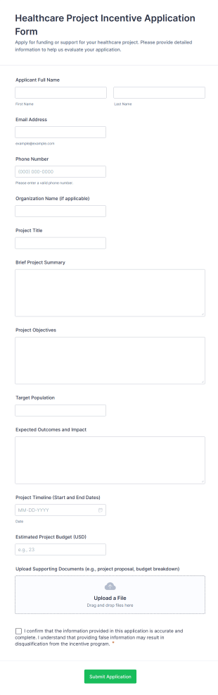 Healthcare Project Incentive Application Form Template