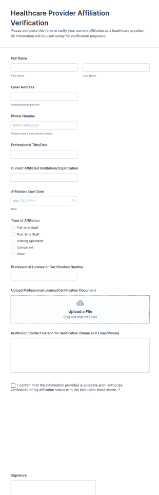 Healthcare Provider Affiliation Verification Form Template