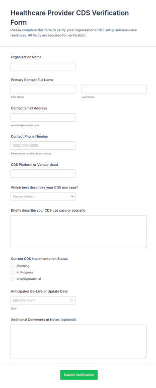 Healthcare Provider CDS Verification Form Template