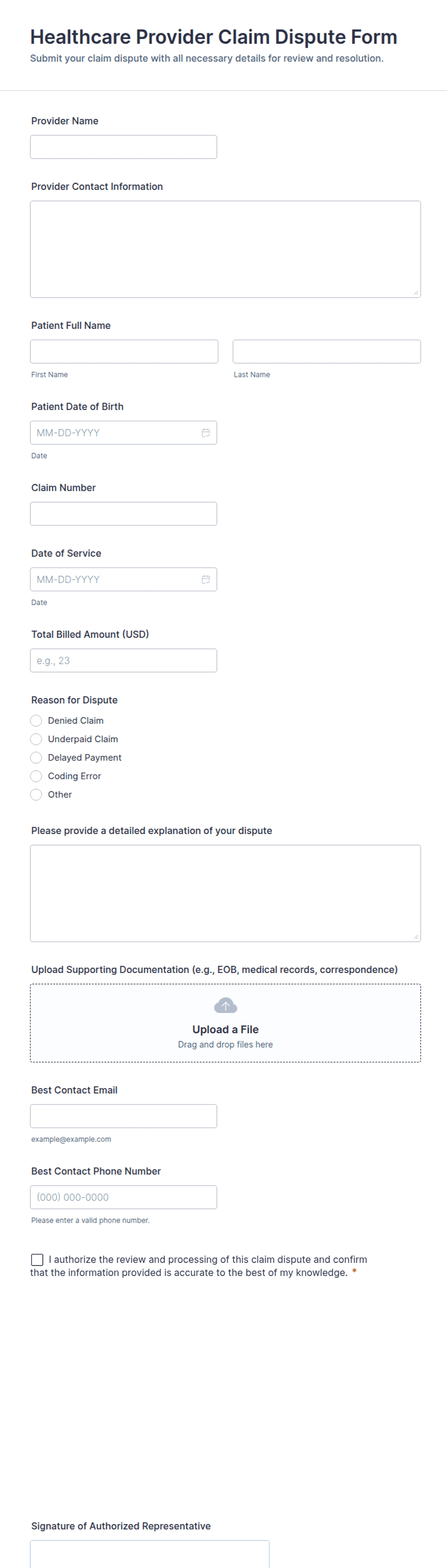Healthcare Provider Claim Dispute Form Template | Jotform