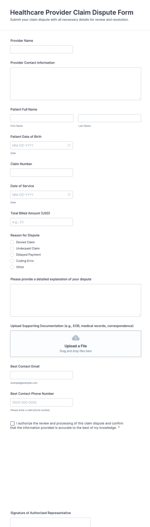 Healthcare Provider Claim Dispute Form Template
