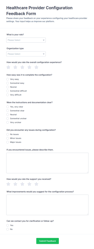 Healthcare Provider Configuration Feedback Form Template