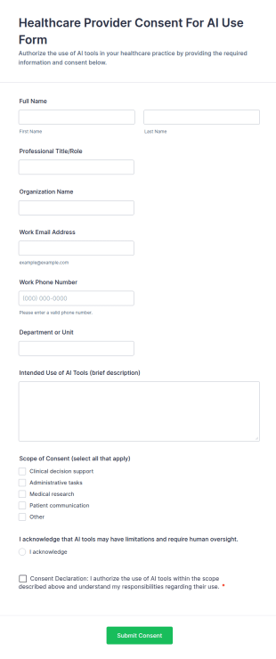 Healthcare Provider Consent For AI Use Form Template