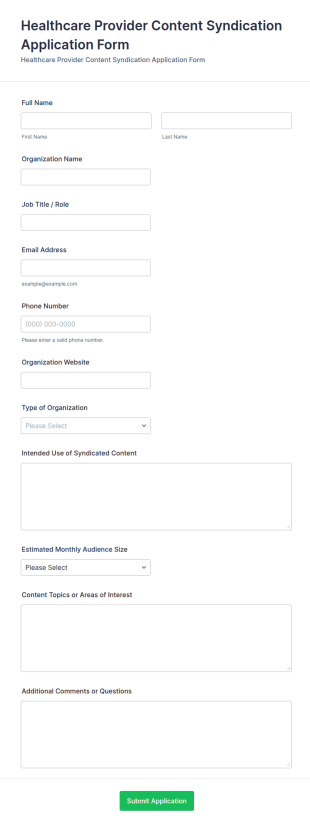 Healthcare Provider Content Syndication Application Form Template