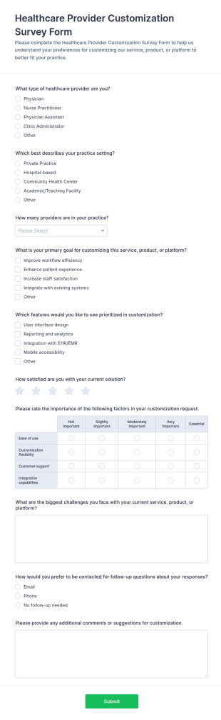 Healthcare Provider Customization Survey Form Template