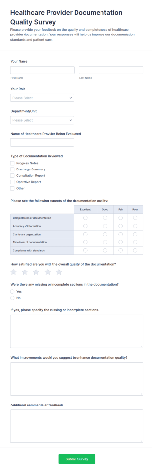 Healthcare Provider Documentation Quality Survey Form Template