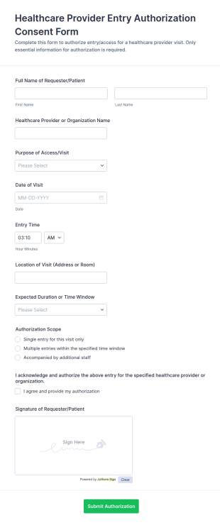 Healthcare Provider Entry Authorization Consent Form Template