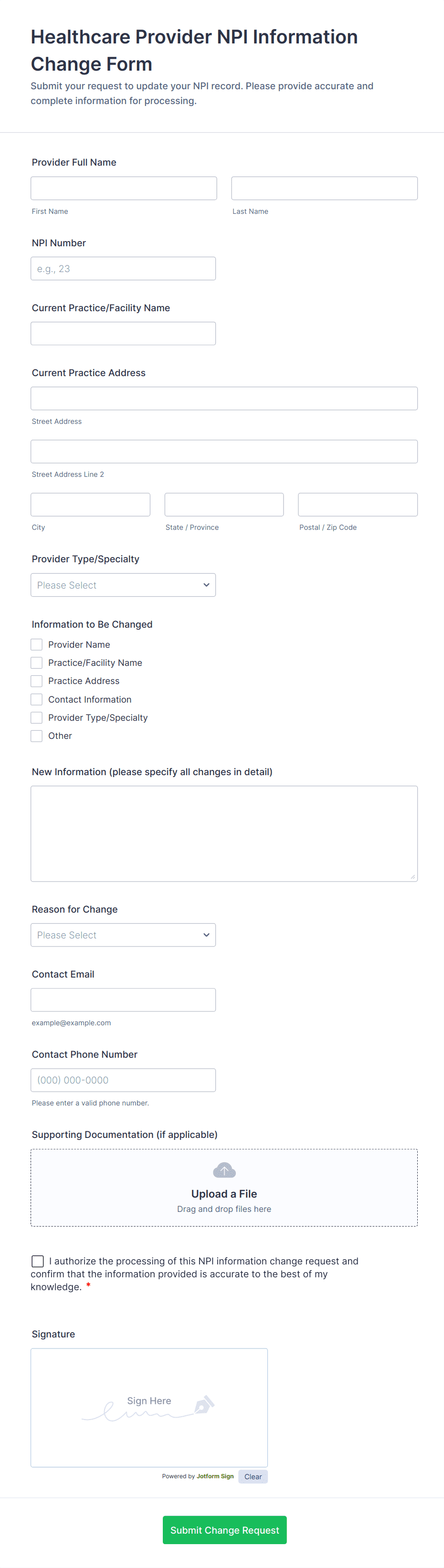 Healthcare Provider NPI Information Change Form Template | Jotform