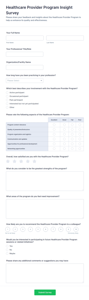 Healthcare Provider Program Insight Survey Form Template
