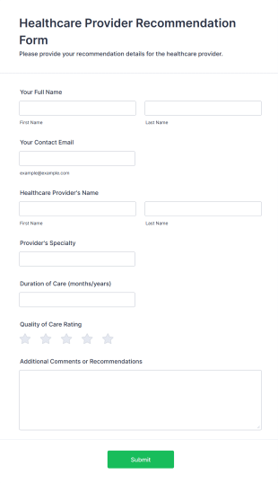 Healthcare Provider Recommendation Form Form Template