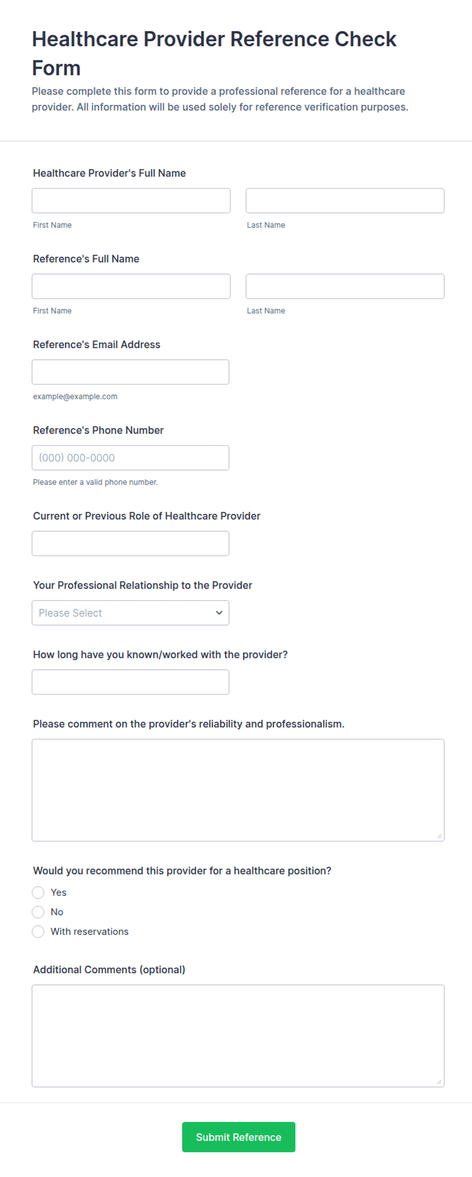 Provider Check Example Healthcare Provider Reference Check Form Template | Jotform