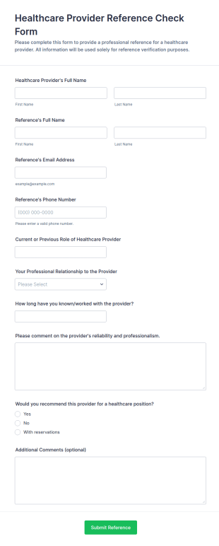 Healthcare Provider Reference Check Form Template