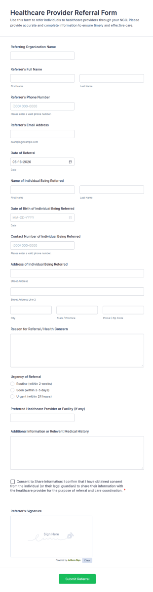 Healthcare Provider Referral Form Template