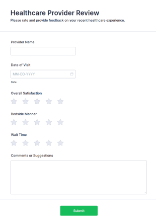 Healthcare Provider Review Form Template