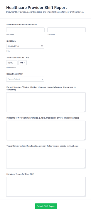 Healthcare Provider Shift Report Form Template