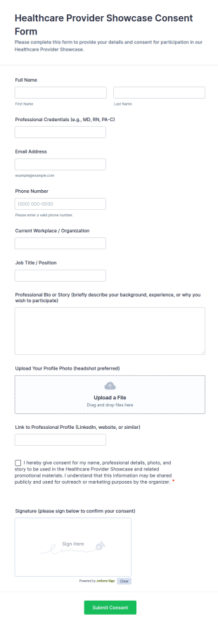Healthcare Provider Showcase Consent Form Template