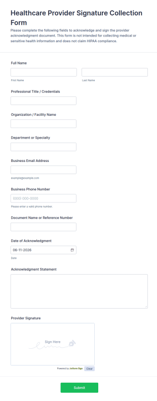 Healthcare Provider Signature Collection Form Template