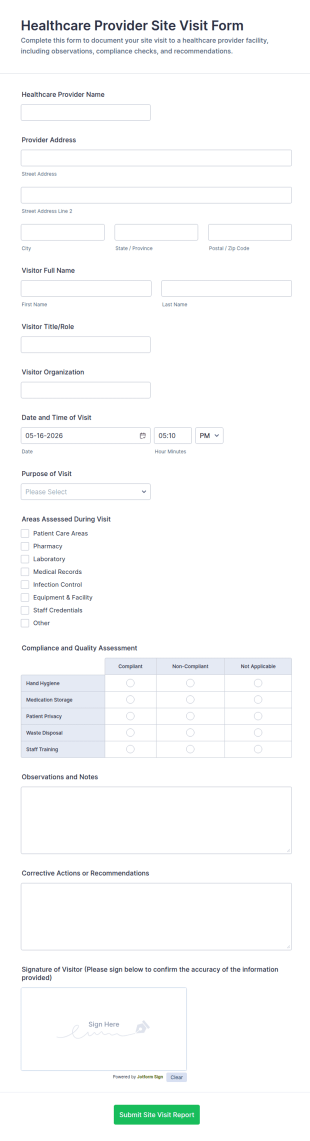 Healthcare Provider Site Visit Form Template