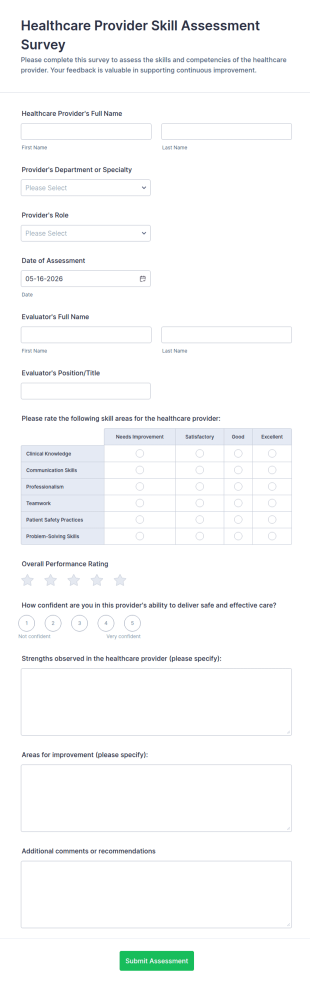 Healthcare Provider Skill Assessment Survey Form Template