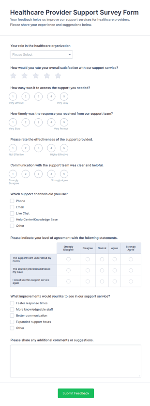 Healthcare Provider Support Survey Form Template