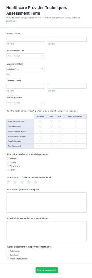 Healthcare Provider Techniques Assessment Form Template