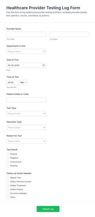 Healthcare Provider Testing Log Form Template