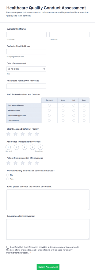 Healthcare Quality Conduct Assessment Form Template