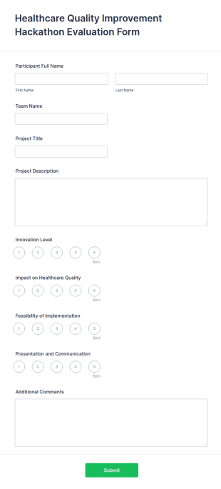 Healthcare Quality Improvement Hackathon Evaluation Form Template