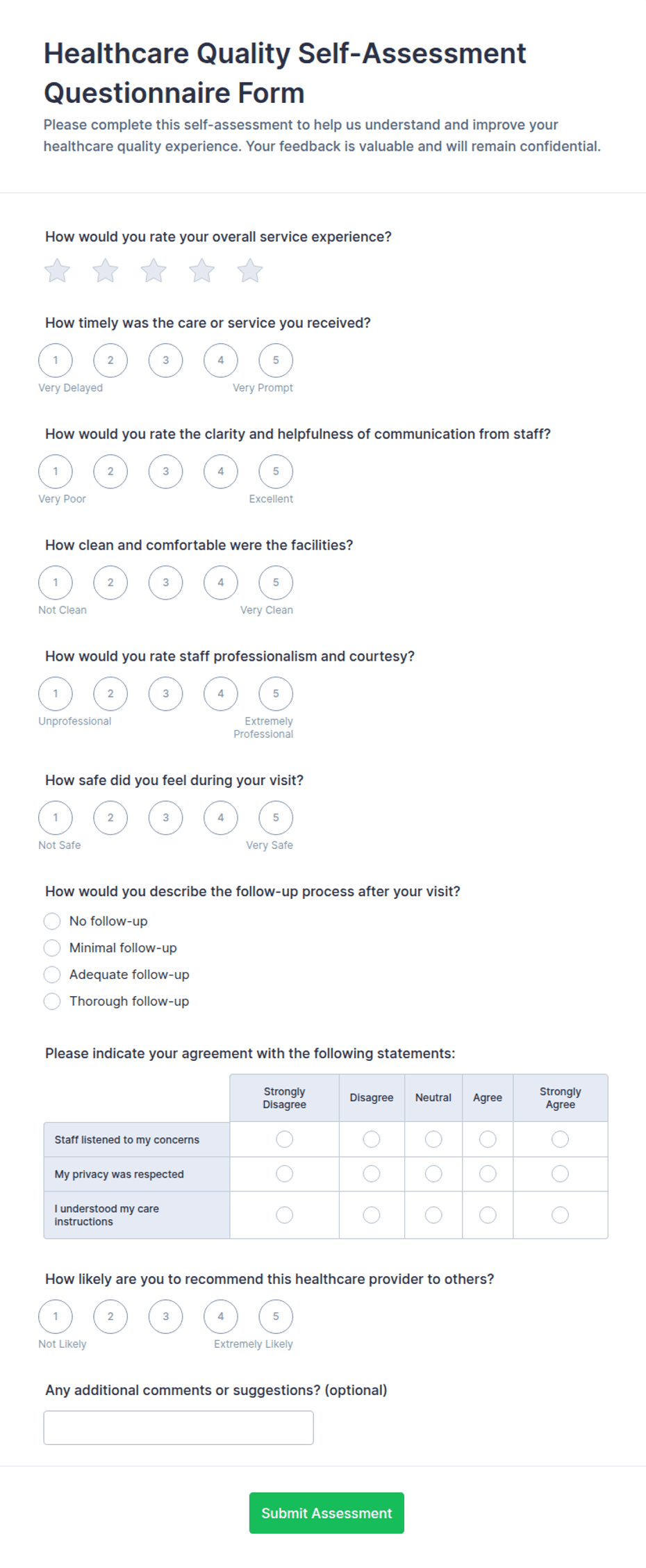 Healthcare Quality Self-Assessment Questionnaire Form Template | Jotform