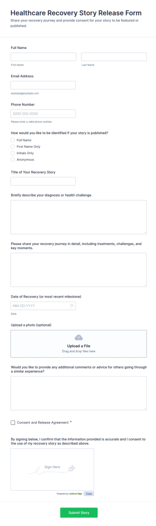 Healthcare Recovery Story Release Form Template
