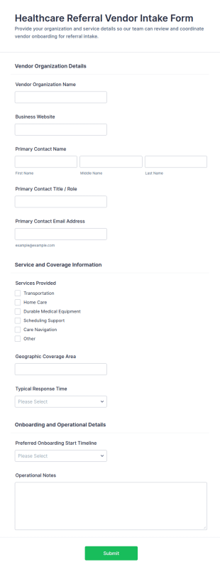 Healthcare Referral Vendor Intake Form Template