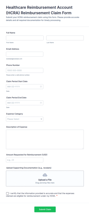Healthcare Reimbursement Account (HCRA) Reimbursement Claim Form Template