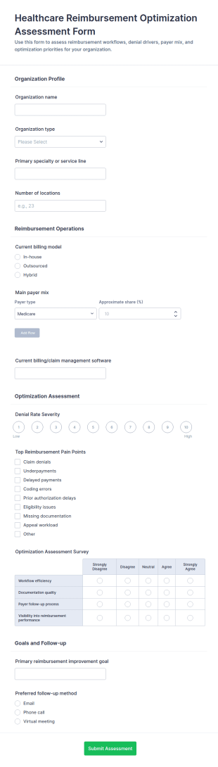 Healthcare Reimbursement Optimization Assessment Form Template