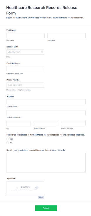 Healthcare Research Records Release Form Template