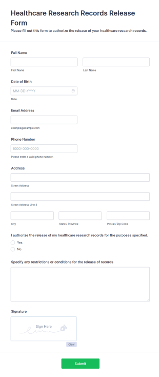 Healthcare Research Records Release Form Template