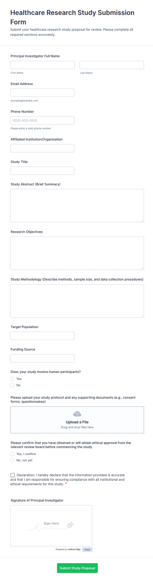 Healthcare Research Study Submission Form Template