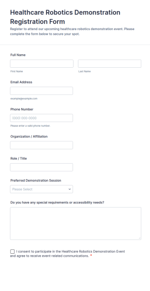 Healthcare Robotics Demonstration Registration Form Template