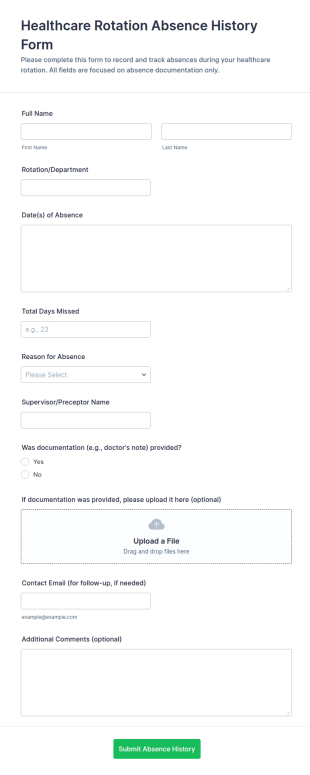 Healthcare Rotation Absence History Form Template