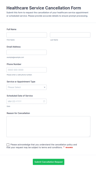 Healthcare Service Cancellation Form Template