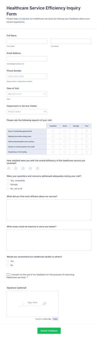 Healthcare Service Efficiency Inquiry Form Template
