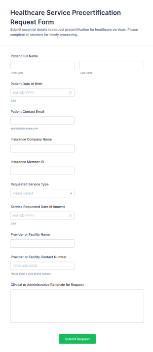 Healthcare Service Precertification Request Form Template