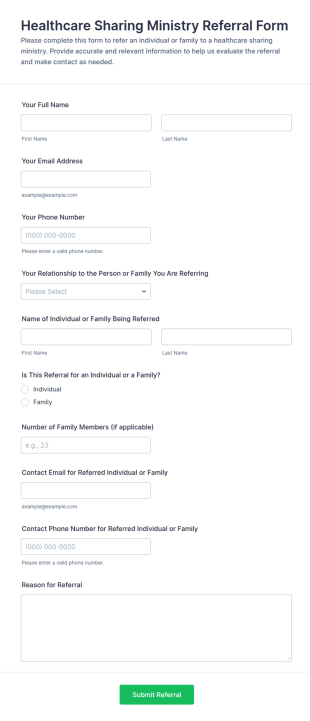 Healthcare Sharing Ministry Referral Form Template