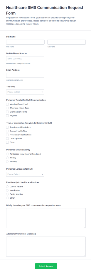 Healthcare SMS Communication Request Form Template