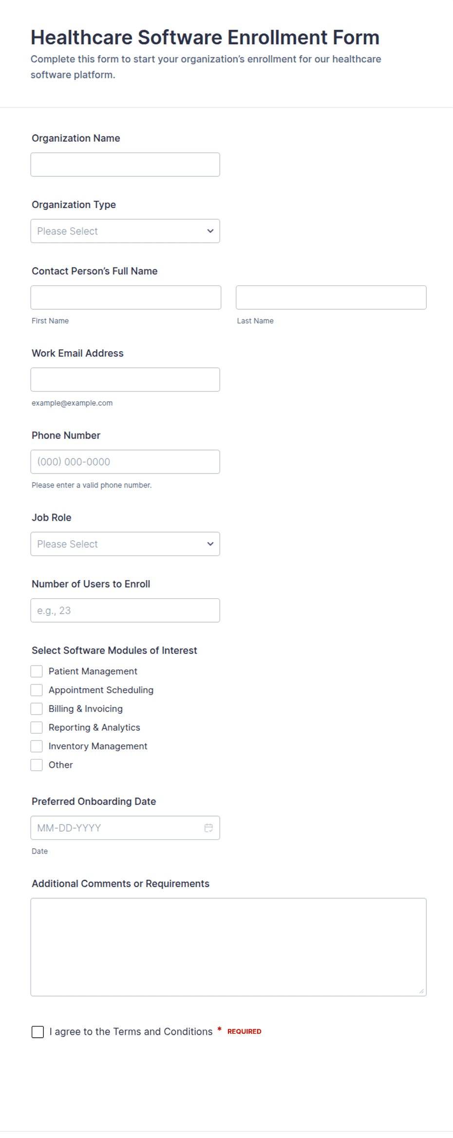 Healthcare Software Enrollment Form Template | Jotform