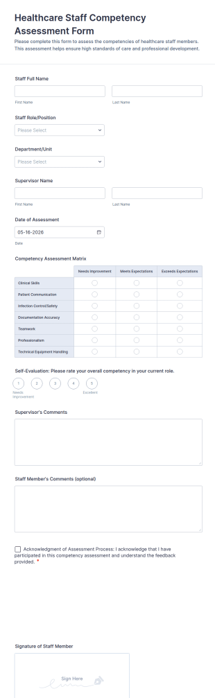 Healthcare Staff Competency Assessment Form Template
