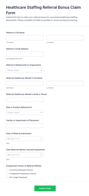 Healthcare Staffing Referral Bonus Claim Form Template