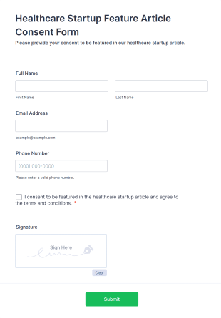 Healthcare Startup Feature Article Consent Form Template