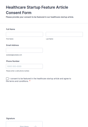 Healthcare Startup Feature Article Consent Form Template