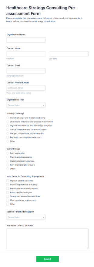 Healthcare Strategy Consulting Pre Assessment Form Template